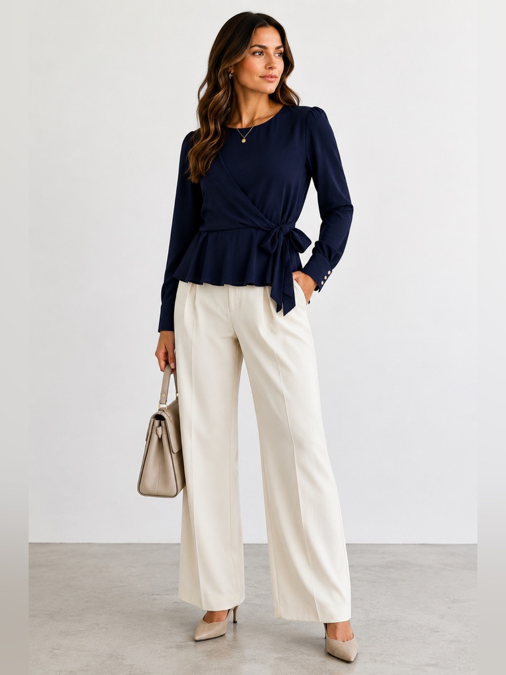 Forever 21 Navy Wrap Peplum Blouse - Picture 1 of 4